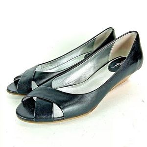 Cole Haan Womens Black Open Toe Wedge Pumps 8 B